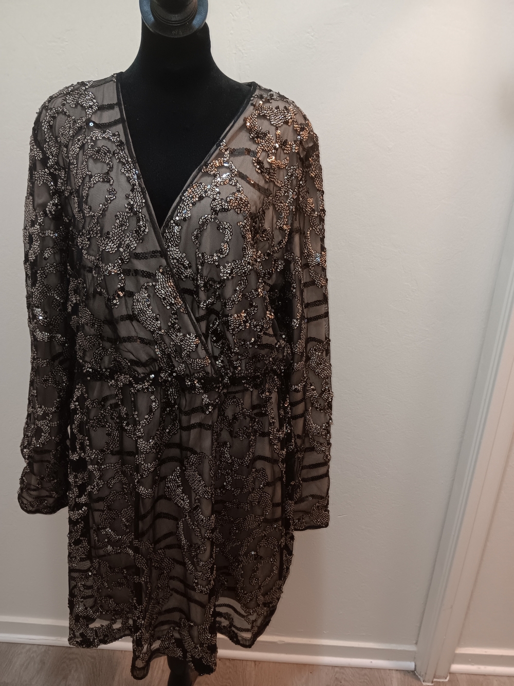 Boohoo Black Sequin Mesh Wrap Dress